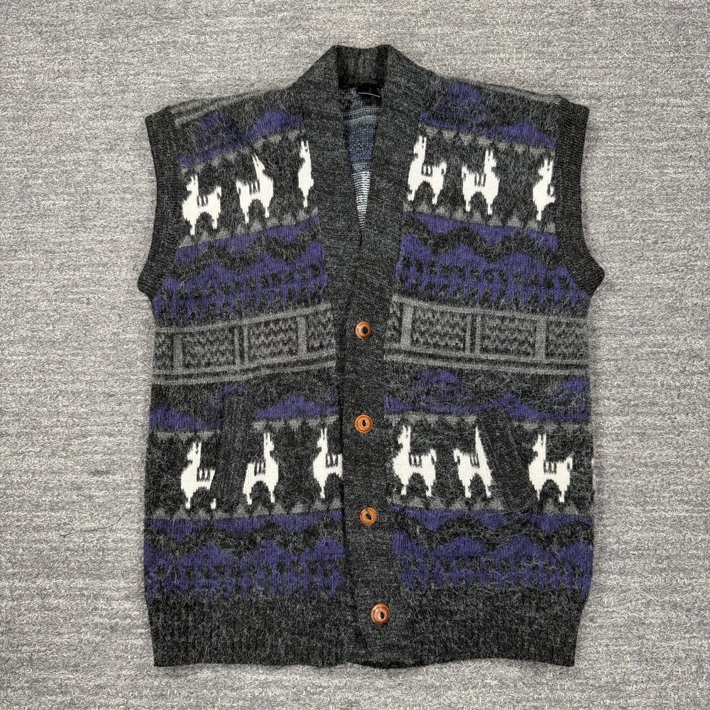 Tejidos Vest Men Medium Wool Agora Fuzzy Pockets Ecuador Vintage Button Up Knit